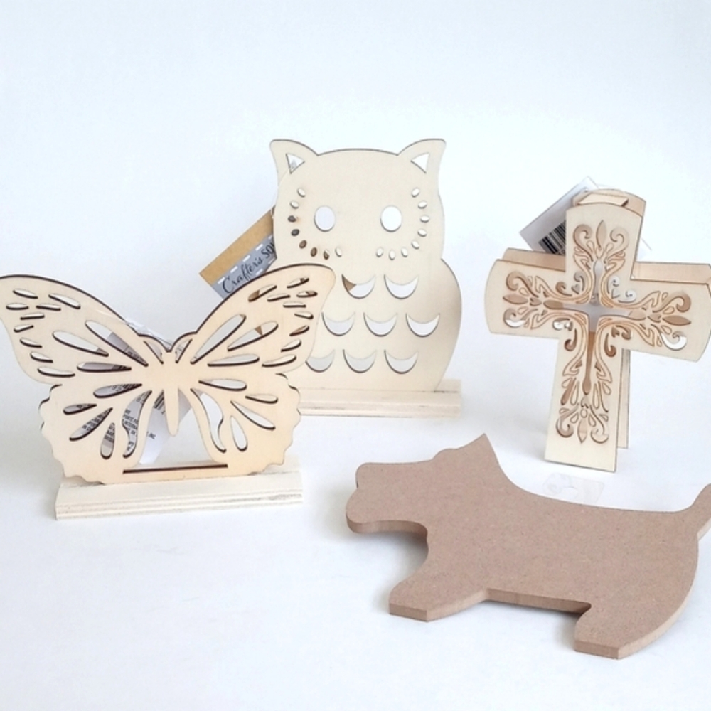Set of 4 Crafters Corner Wooden Animals, Cross Deco Crafts for Painting Fun!